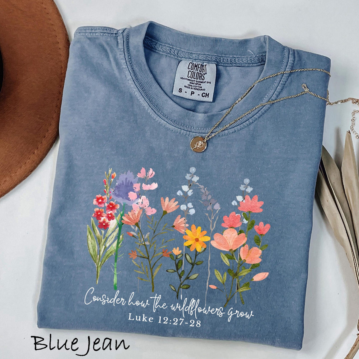 Comfort Colors Wildflower Bible Verse Shirt Consider The Wildflowers Tee Luke 12 27 28 TShirt Christian Floral Sweatshirt Faith Tee