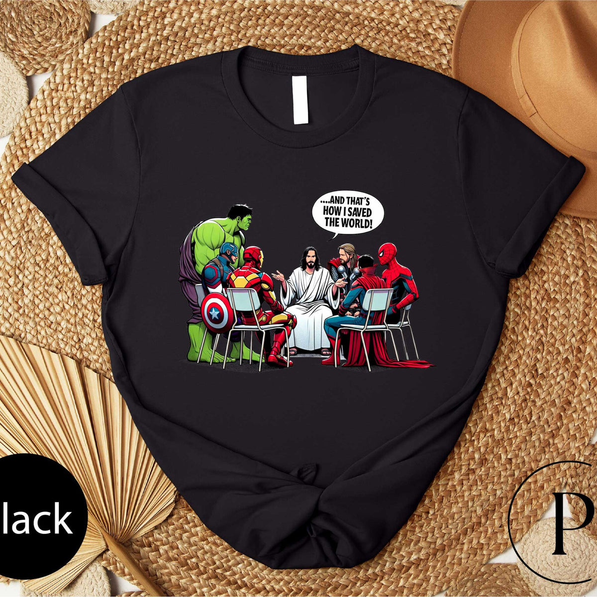 Comfort Colors Religious Heroes Shirt Women, Funny Jesus and Superheroes That's How I Saved the World Graphic Tee, Humor Fan Gift for Her Aesthetic