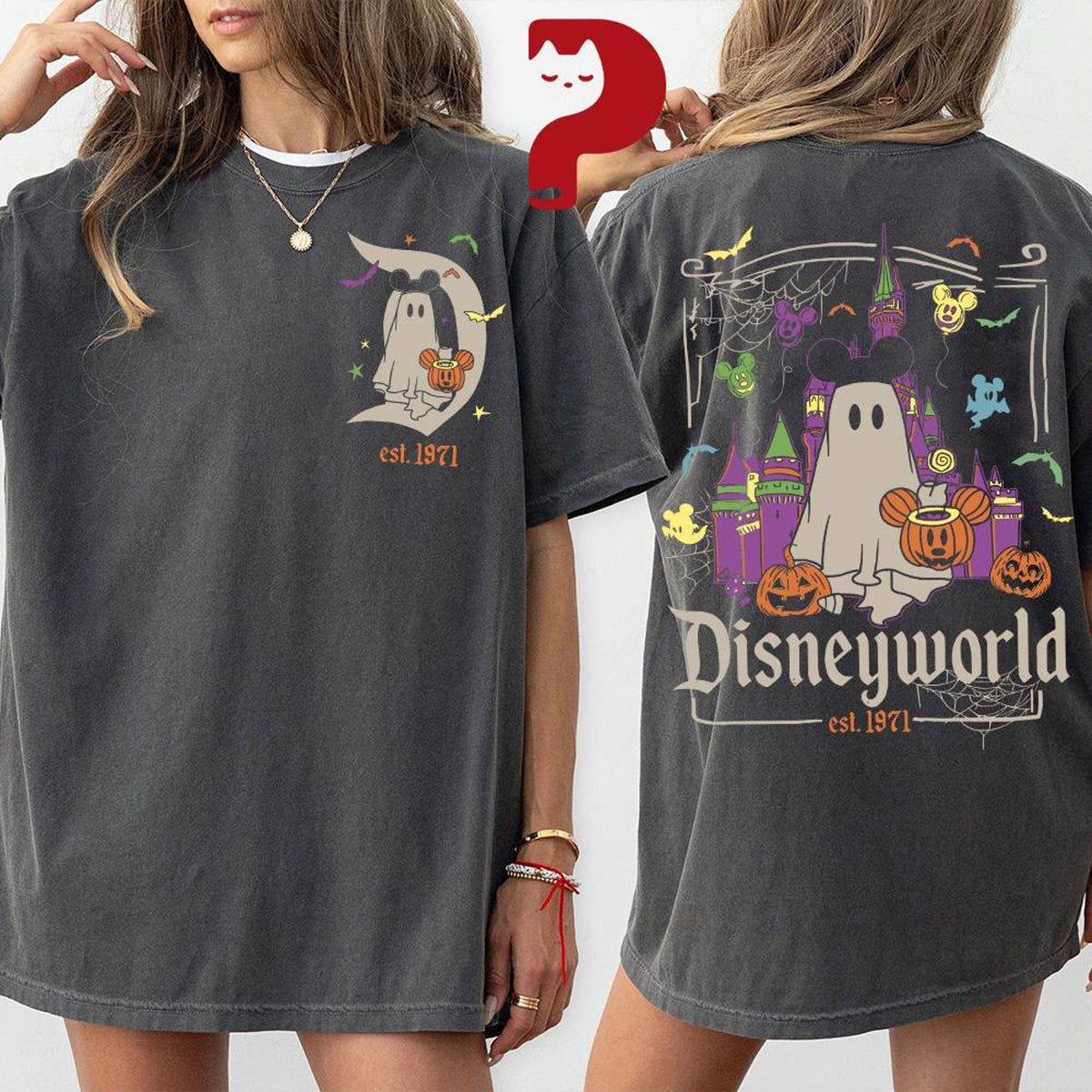 Comfort Colors Vintage Mickey Ghost Two-Sided Fall Shirt Women, Magical World Est 1971 Disney Halloween Party Family Matching Trip Graphic Tee, Gift for Her Aesthetic