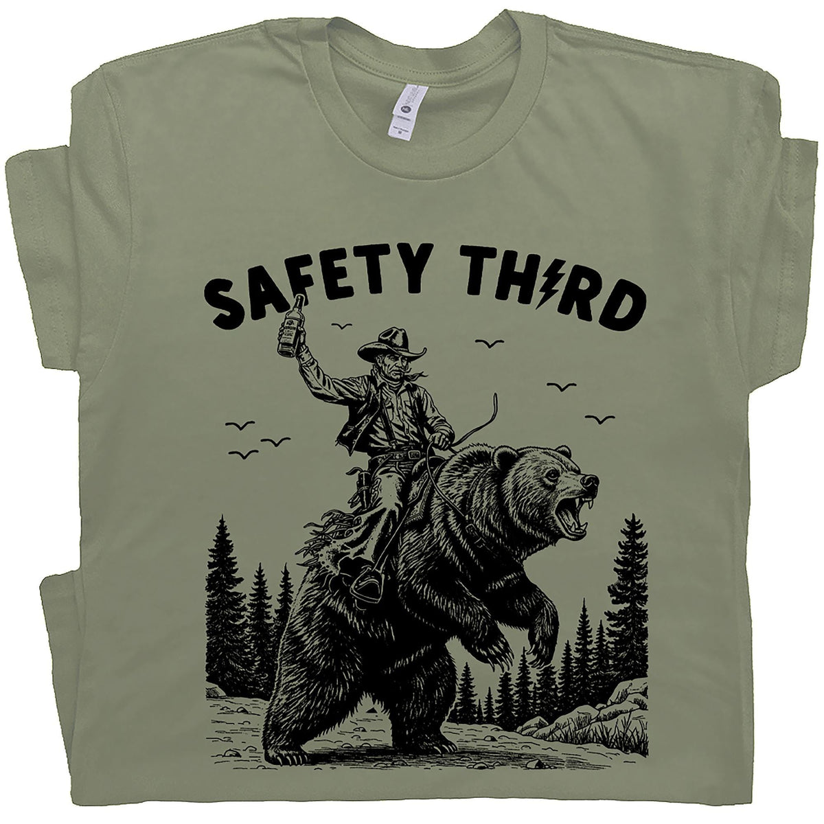 Safety Third Shirt Funny T Shirt Cool Graphic Shirts for Men Women Guys Grizzly Bear T Shirt Yellowstone Park Tee Nature Crazy Novelty Shirt