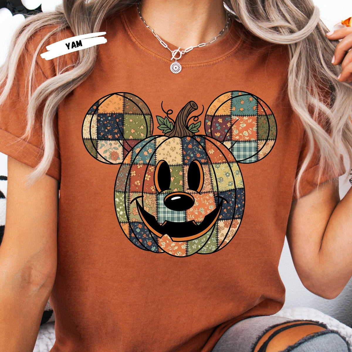Comfort Colors Mickey Pumpkin Patchwork Fall Shirt Women, Disney Halloween Spooky Season Graphic Tee, Gift for Her Aesthetic
