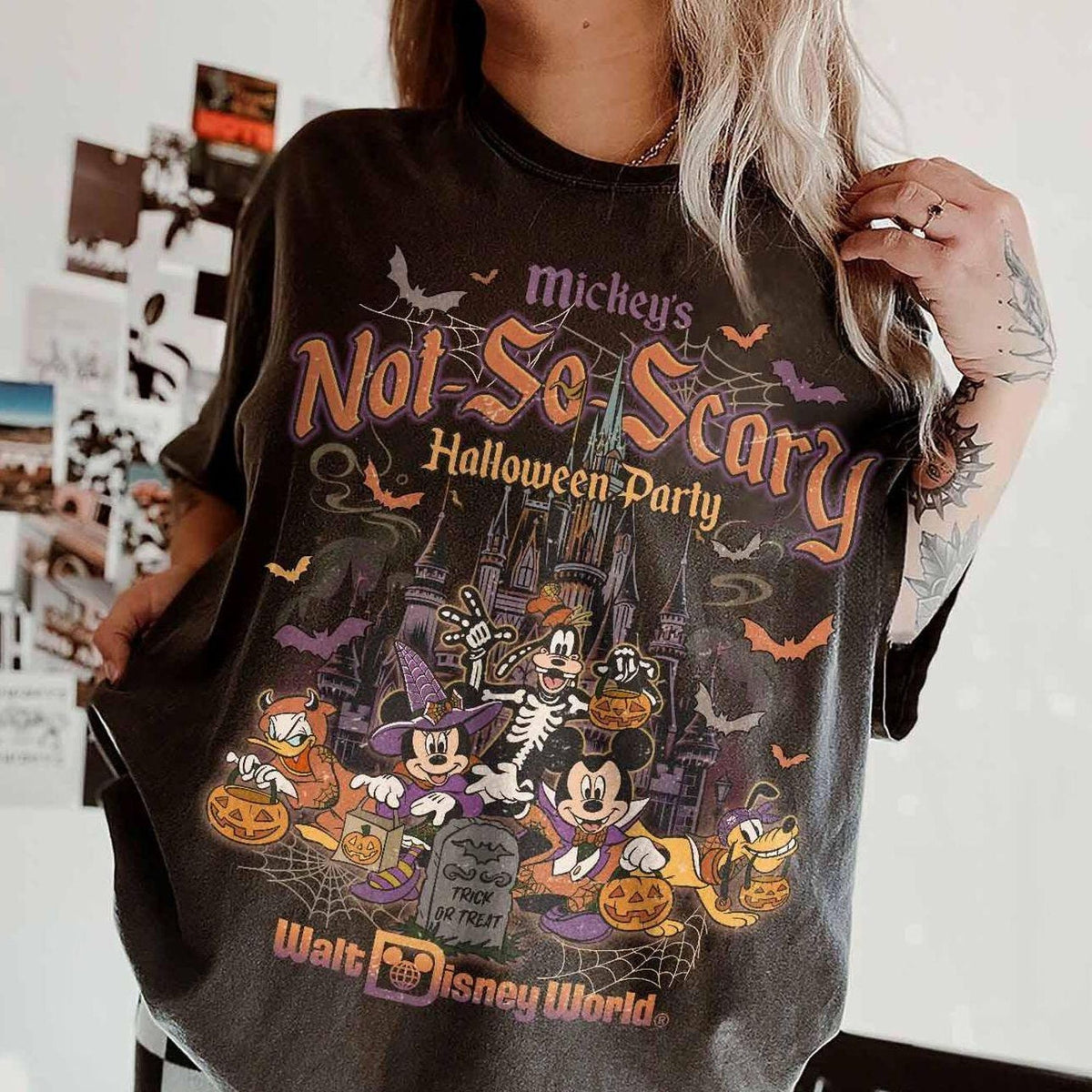 Vintage Mickeys Not So Scary Halloween Party 2025 All Characters Skeleton Shirt Disney Halloween Shirt 2025 Halloween Disney Family Shirt