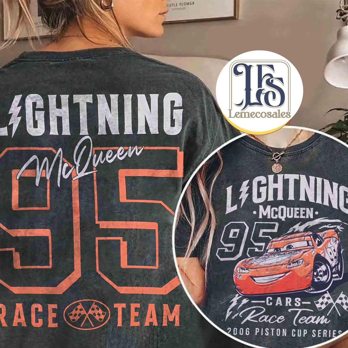 Comfort Colors Lightning McQueen Two-Sided Shirt Women, Disney Pixar Cars Birthday Boy Disneyland Family Radiator Springs Piston Cup Graphic Tee, Gift for Her Aesthetic