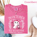 Comfort ColorsIn October We Wear Pink Ghost Sweatshirt Breast Cancer Awareness Tee Halloween Ghost Tshirt Cancer Pink Ribbon Shirt gift