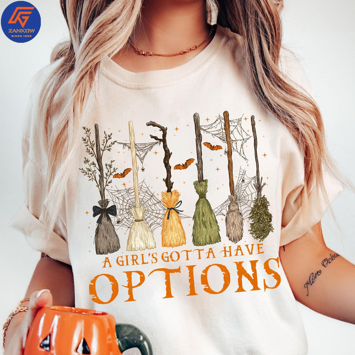 Comfort Colors Retro A Girl Gotta Have Options Shirt Women, Halloween Witches Spooky Season Feeling Witchy Trendy Graphic Tee, Gift for Her Aesthetic