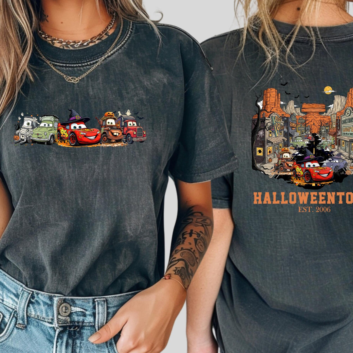 Comfort Colors Lightning McQueen Disney Cars Halloweentown Shirt Women, Halloween Radiator Springs Tow Mater Fall Family Trip Graphic Tee, Gift for Her Aesthetic