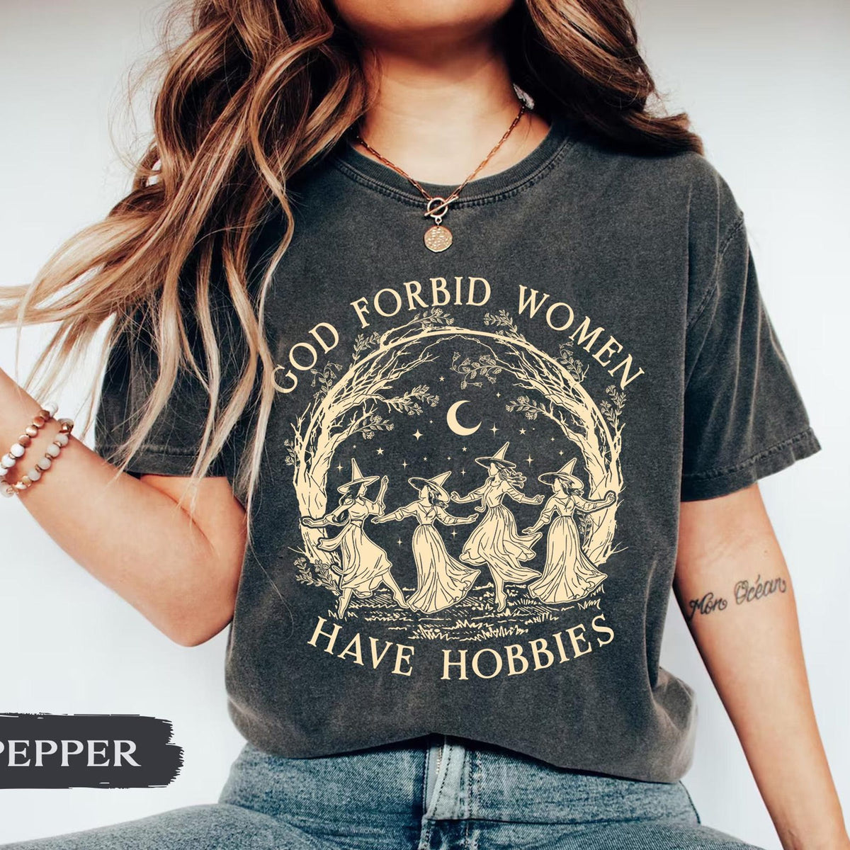 Comfort Colors God Forbid Women Have Hobbies Shirt Women, Halloween Feminist Witch Salem 1692 Spooky Season Cottagecore Graphic Tee, Gift for Her Aesthetic