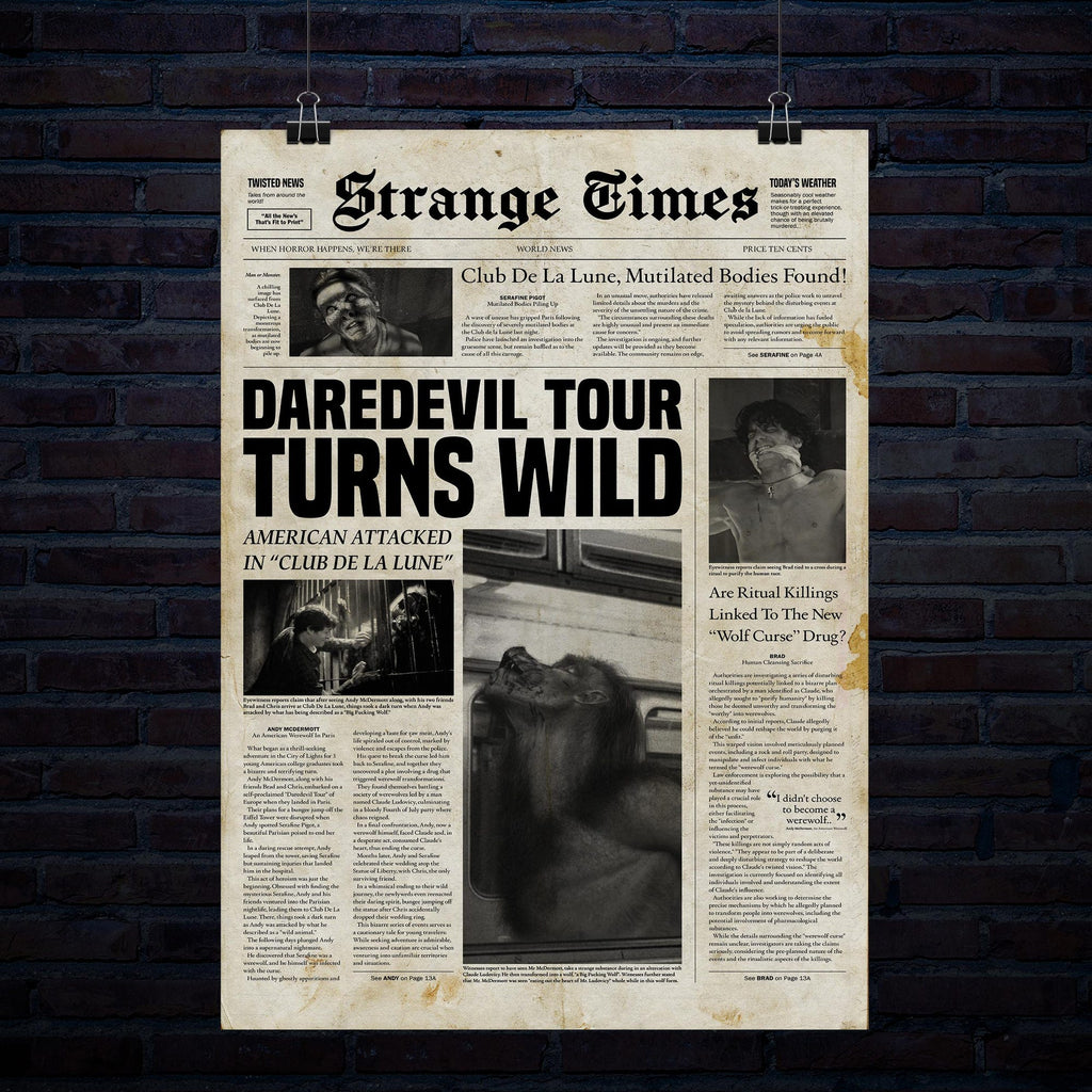 Daredevil Tours Turns Wild Newspaper Article Flyer - Poster | Canvas Wall Art Print