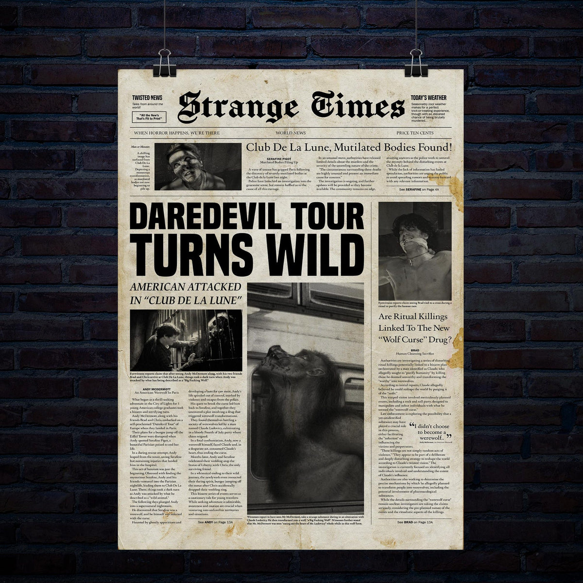 Daredevil Tours Turns Wild Newspaper Article Flyer - Poster | Canvas Wall Art Print