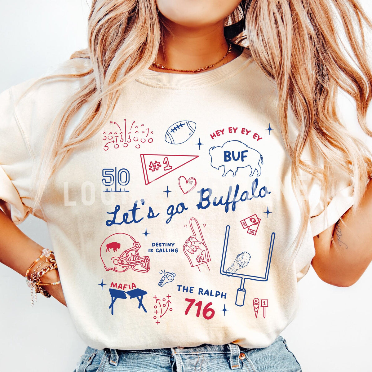 Comfort Colors Buffalo Football Doodles Shirt Womens Buffalo Fan Gift Lets Go Buffalo Trendy BUF 716 Tshirt Girly Sports Tshirt