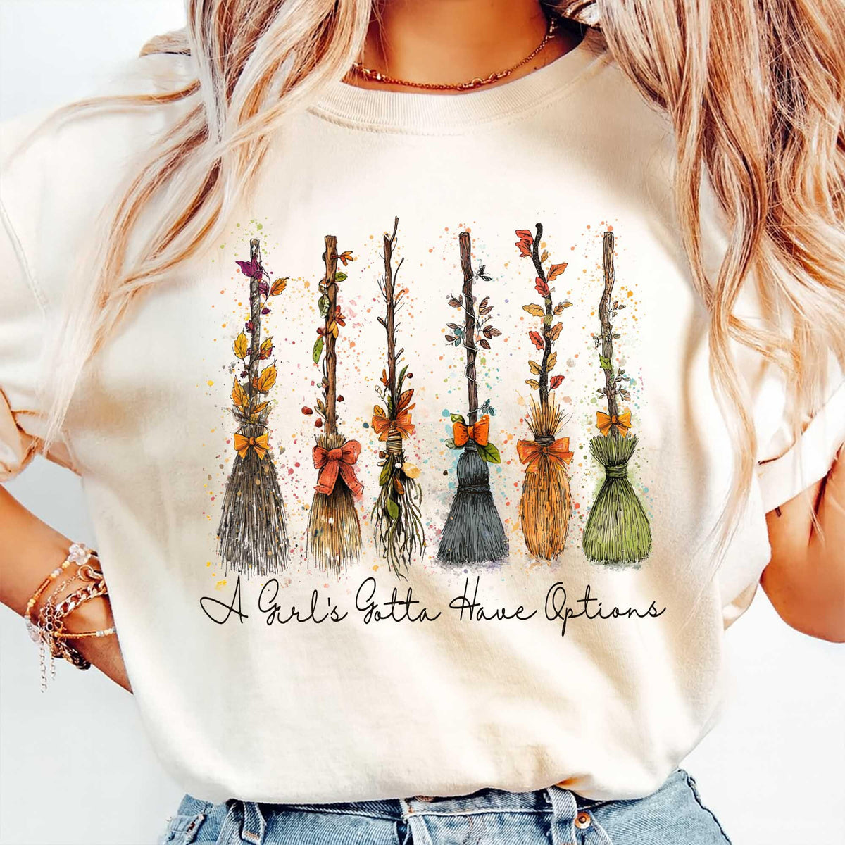 Comfort Colors A Girl Gotta Have Options Shirt Women, Retro Halloween Witches Spooky Season Feeling Witchy Graphic Tee, Halloween Gift for Her Aesthetic