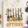 Comfort Colors Retro A Girl Gotta Have Options Shirt Women, Halloween Witches Spooky Season Feeling Witchy Girly Graphic Tee, Gift for Her Aesthetic