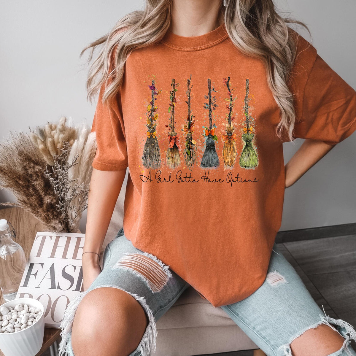 Comfort Colors A Girl Gotta Have Options Shirt Women, Retro Halloween Witches Funny Girly Halloween Graphic Tee, Gift for Her Aesthetic