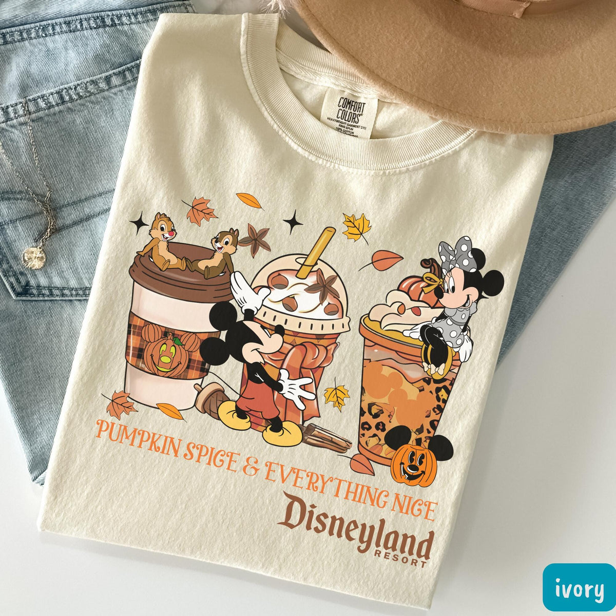 Comfort Colors Mickey and Friends Pumpkin Spice Autumn Leaves Fall Shirt Women, Disneyland Resort Fall Vibes Disney Family Halloween Trip Graphic Tee, Gift for Her Aesthetic