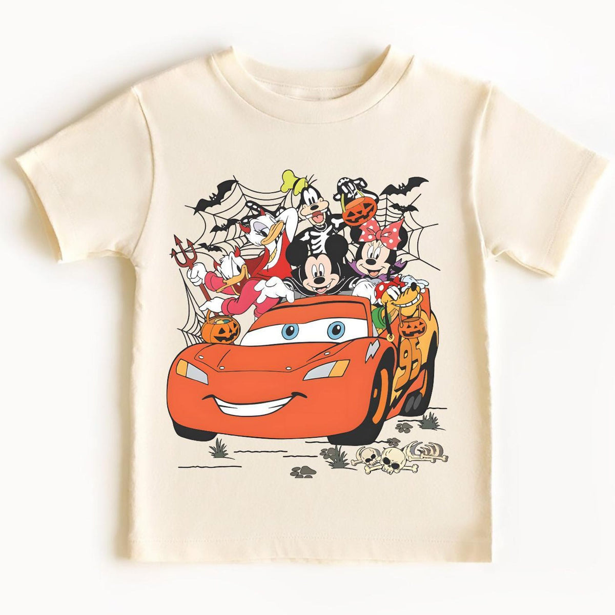 Comfort Colors Lightning McQueen Halloween Cars Shirt Women, Disney Mickey Spooky Vibes Pumpkin Ghost Graphic Tee, Halloween Gift for Her Aesthetic