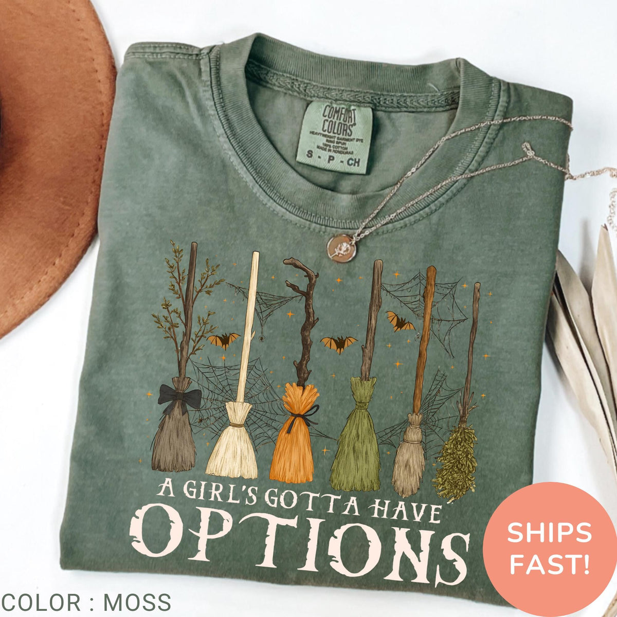 Comfort Colors A Girl Gotta Have Options Shirt Women, Retro Witchy Halloween Spooky Season Witches Graphic Tee, Halloween Gift for Her Aesthetic