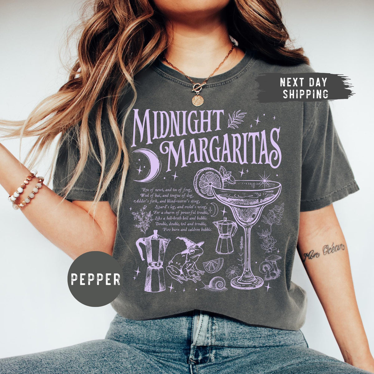 Comfort Colors Midnight Margaritas Shirt Women, Salt Rosemary Lavender Love Witchy Halloween Practical Magic Graphic Tee, Gift for Her Aesthetic