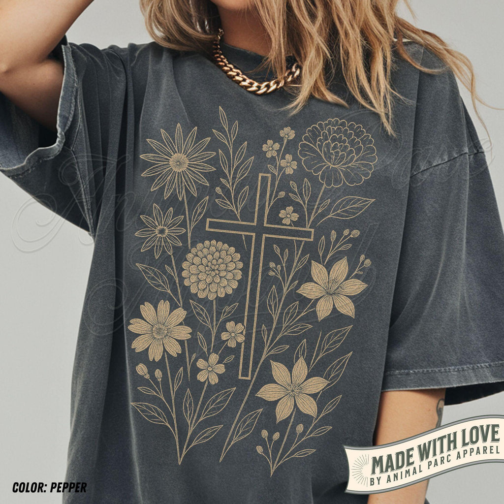 Christian T Shirt Floral Cross Graphic Tee Faith Based Shirt Bible Verse Inspired Top Jesus Lover Gift Church Womens Christianity Shirt