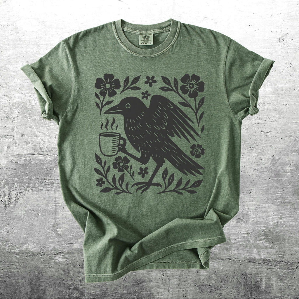 Boho Crow Shirt Bird Coffee Lover Oversize Womens Mens Comfort Colors Tshirt