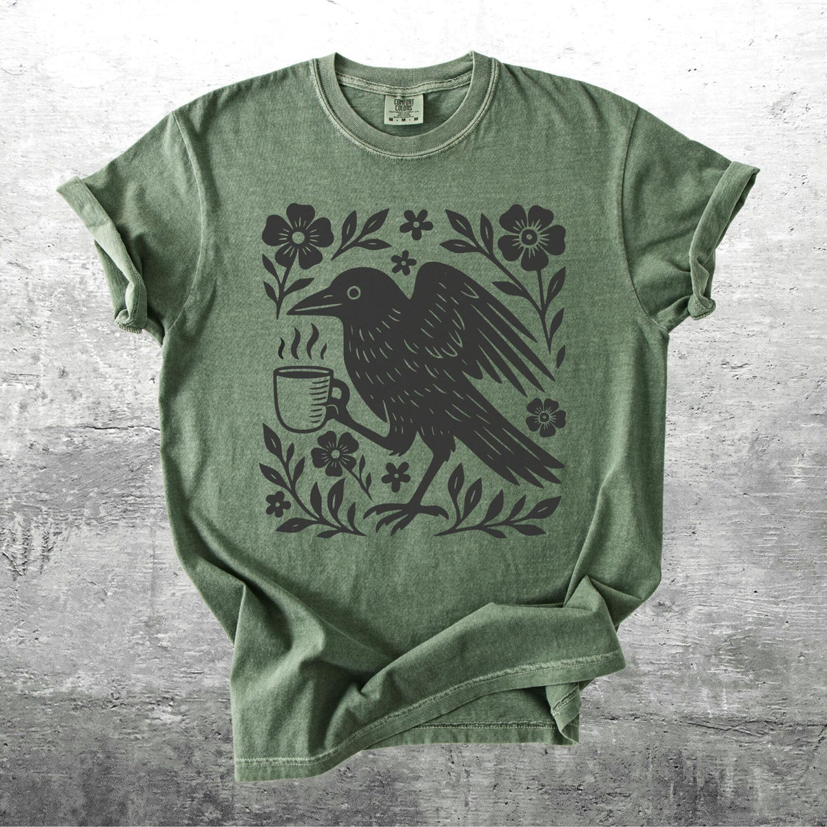 Boho Crow Shirt Bird Coffee Lover Oversize Womens Mens Comfort Colors Tshirt