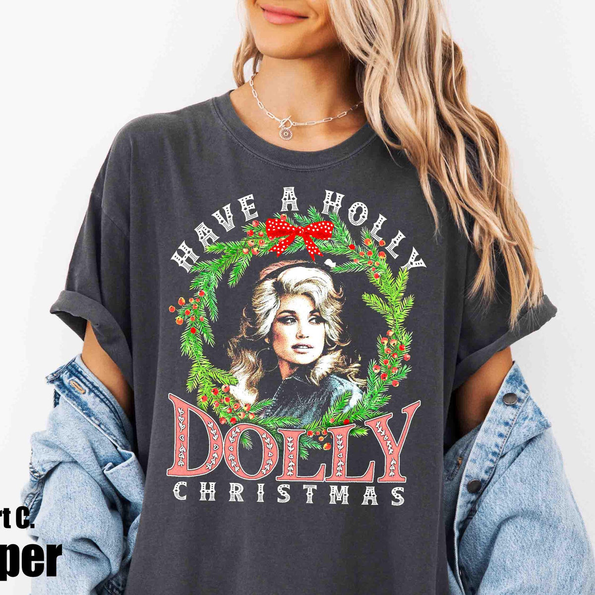 Comfort Colors Have a Holly Dolly Parton Christmas Shirt Women, Vintage Country Music Holiday Graphic Tee, Fan Gift for Her Aesthetic