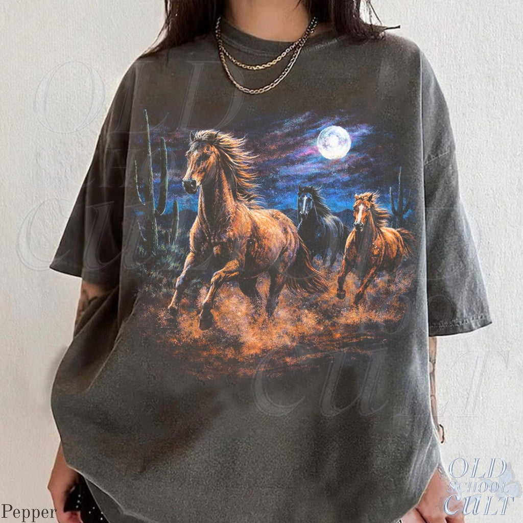 Wild Horses Vintage 90s Graphic TShirt Retro Moonlit Running Horse Tee
