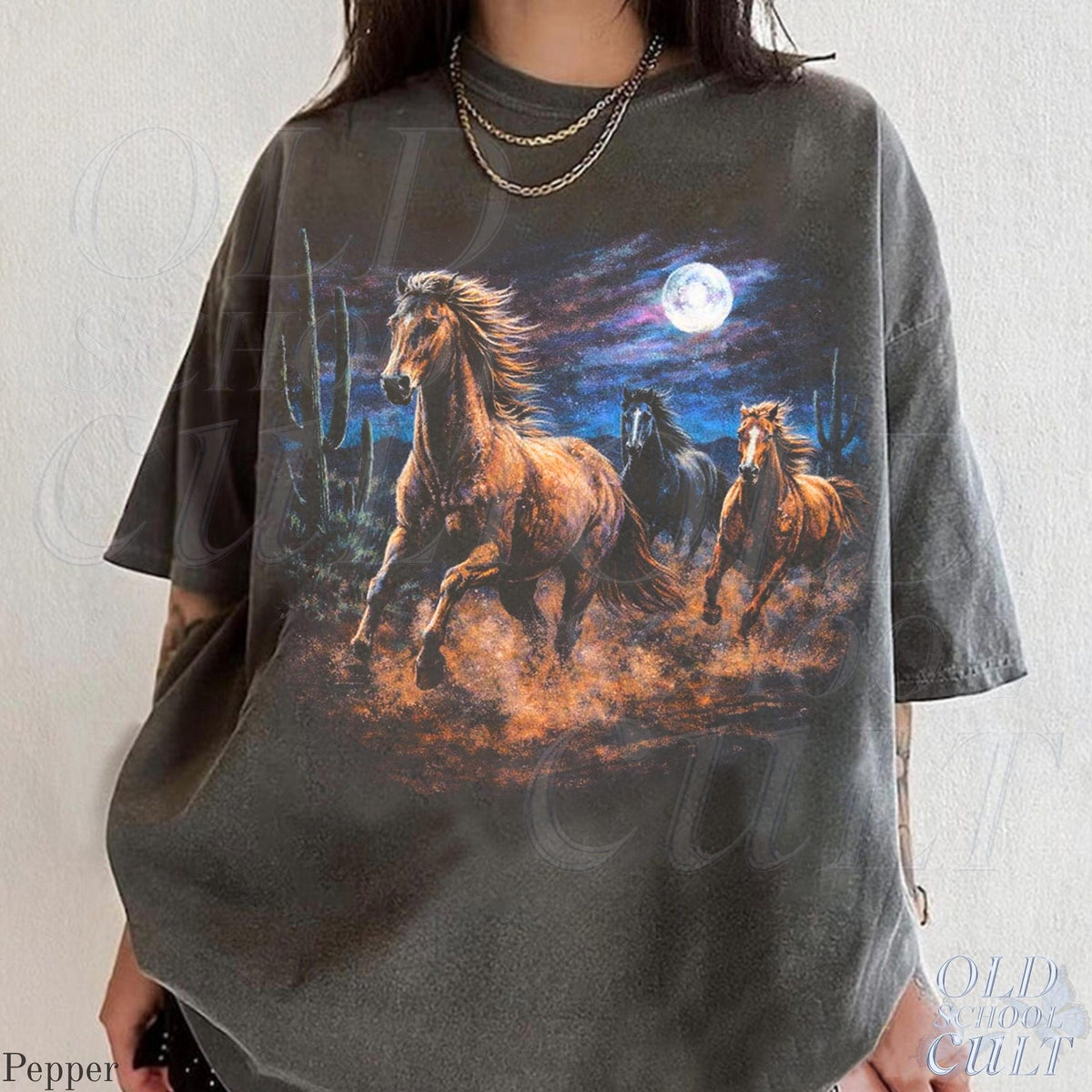 Wild Horses Vintage 90s Graphic TShirt Retro Moonlit Running Horse Tee