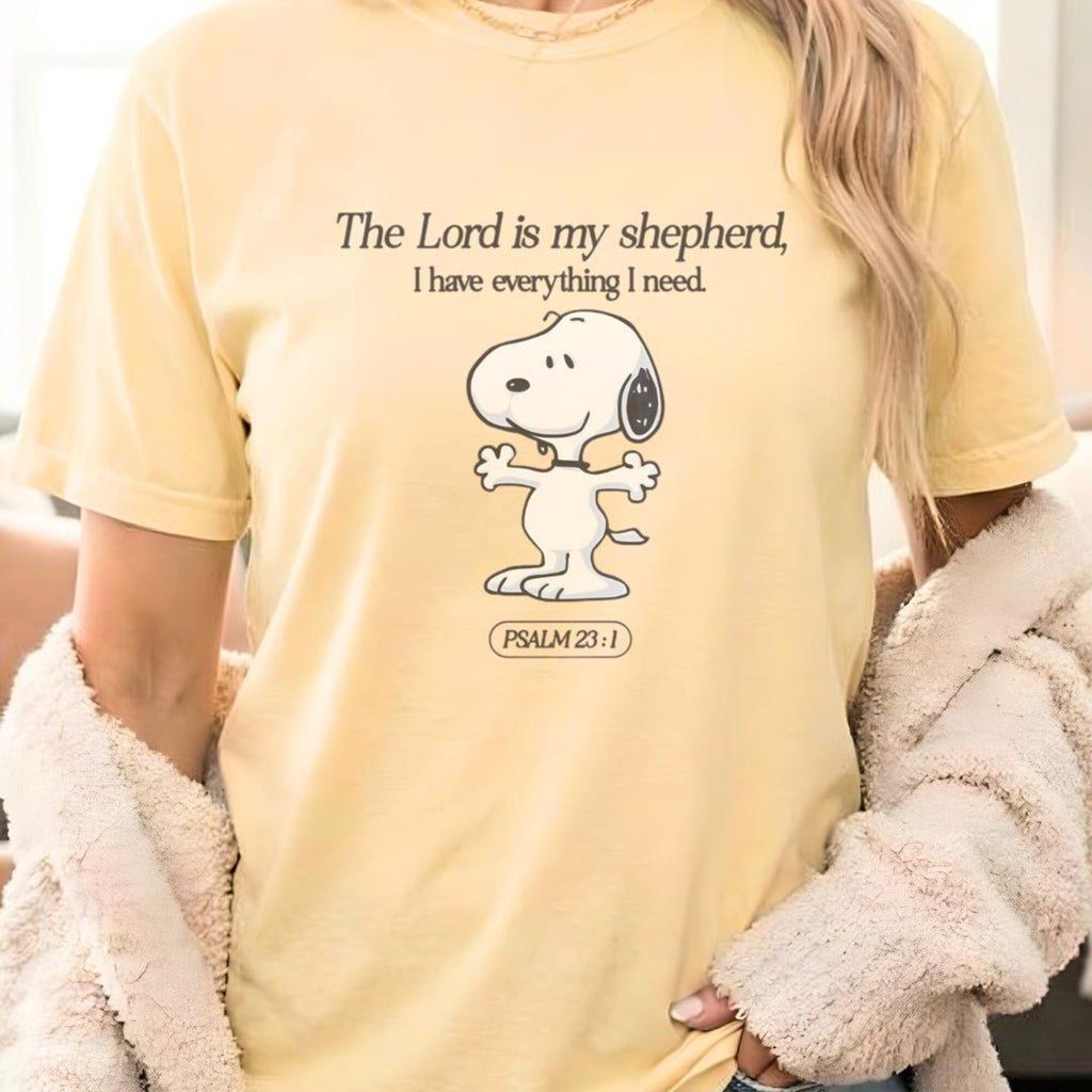 Comfort Colors Snoopy Faith Shirt Women, The Lord Is My Shepherd Psalm 23 I Have Everything I Need Bible Verse Peanuts Graphic Tee, Religious Gift for Her Aesthetic