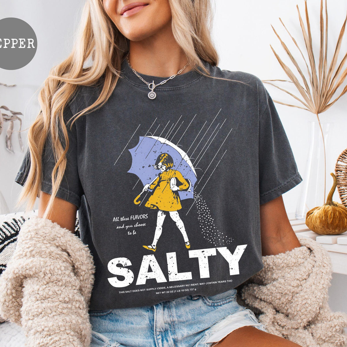 Salty Shirt Vintage Rain Umbrella Graphic Tee Funny Moody Aesthetic Comfort Colors TShirt or Sweatshirt