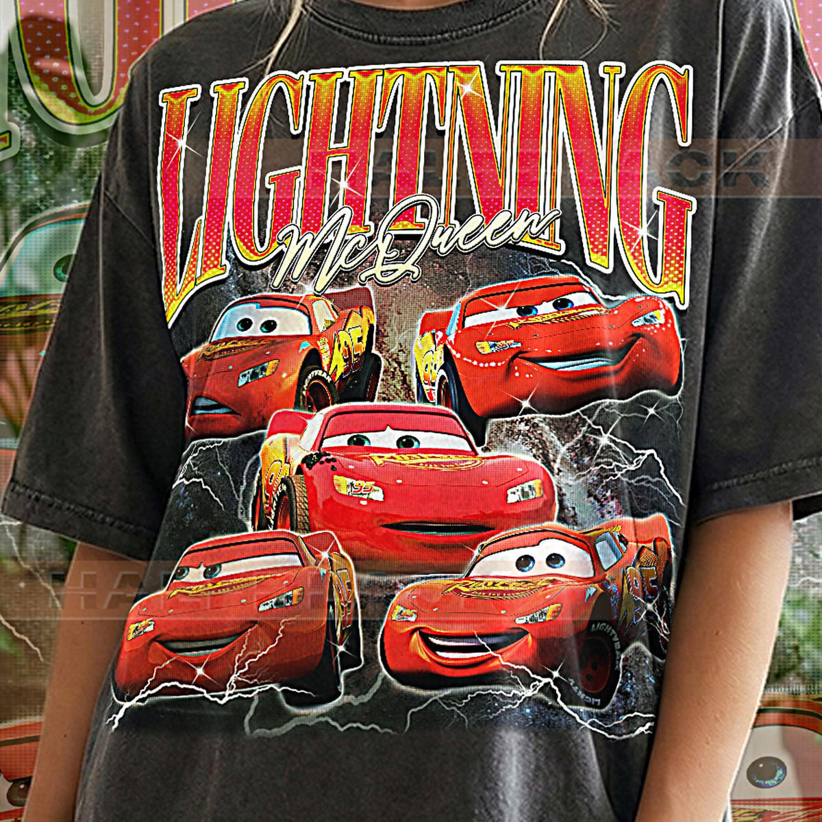 Comfort Colors Lightning McQueen Shirt Women, 90s Vintage Retro Bootleg Racing Star Number 95 Piston Cup Champion Graphic Tee, Fan Gift for Her Aesthetic