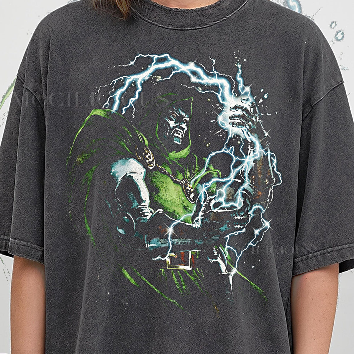 Comfort Colors Vintage Dr Doom 90s Y2K Shirt Women, Retro Marvel Villain Lightning Faded Comic Streetwear Graphic Tee, Supervillain Fan Gift for Her Aesthetic