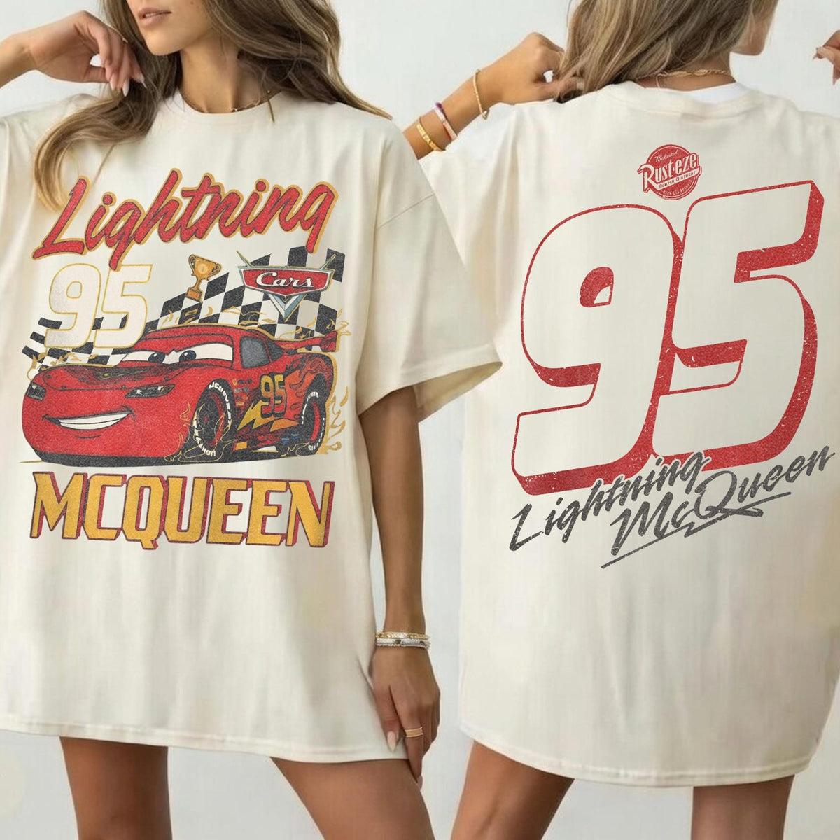 Comfort Colors Retro Lightning McQueen Two-Sided Shirt Women, Disney Pixar Cars Family Vacation 2026 Piston Cup Graphic Tee, Gift for Her Aesthetic