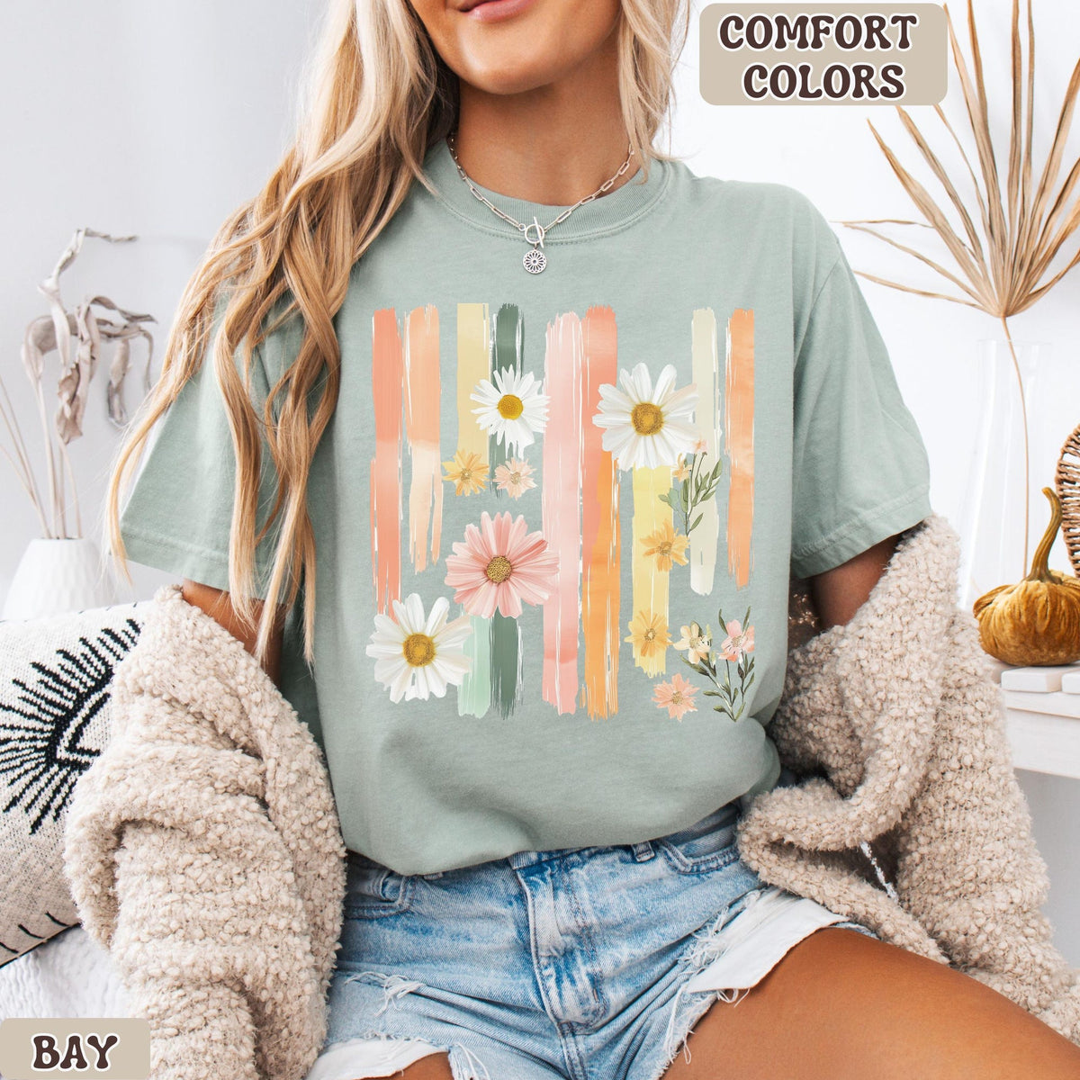Floral Brushstroke Comfort Colors Shirt Vintage Botanical Graphic Tee Cottagecore Spring Shirt Aesthetic Flower Top Gift For Her Plus Size