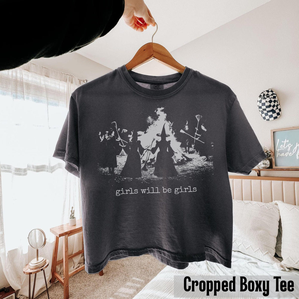 Comfort Colors Vintage Girls Will Be Girls Shirt Women, Feminist Witch Spooky Dark Humor Witchy Practical Magic Graphic Tee, Halloween Gift for Her Aesthetic
