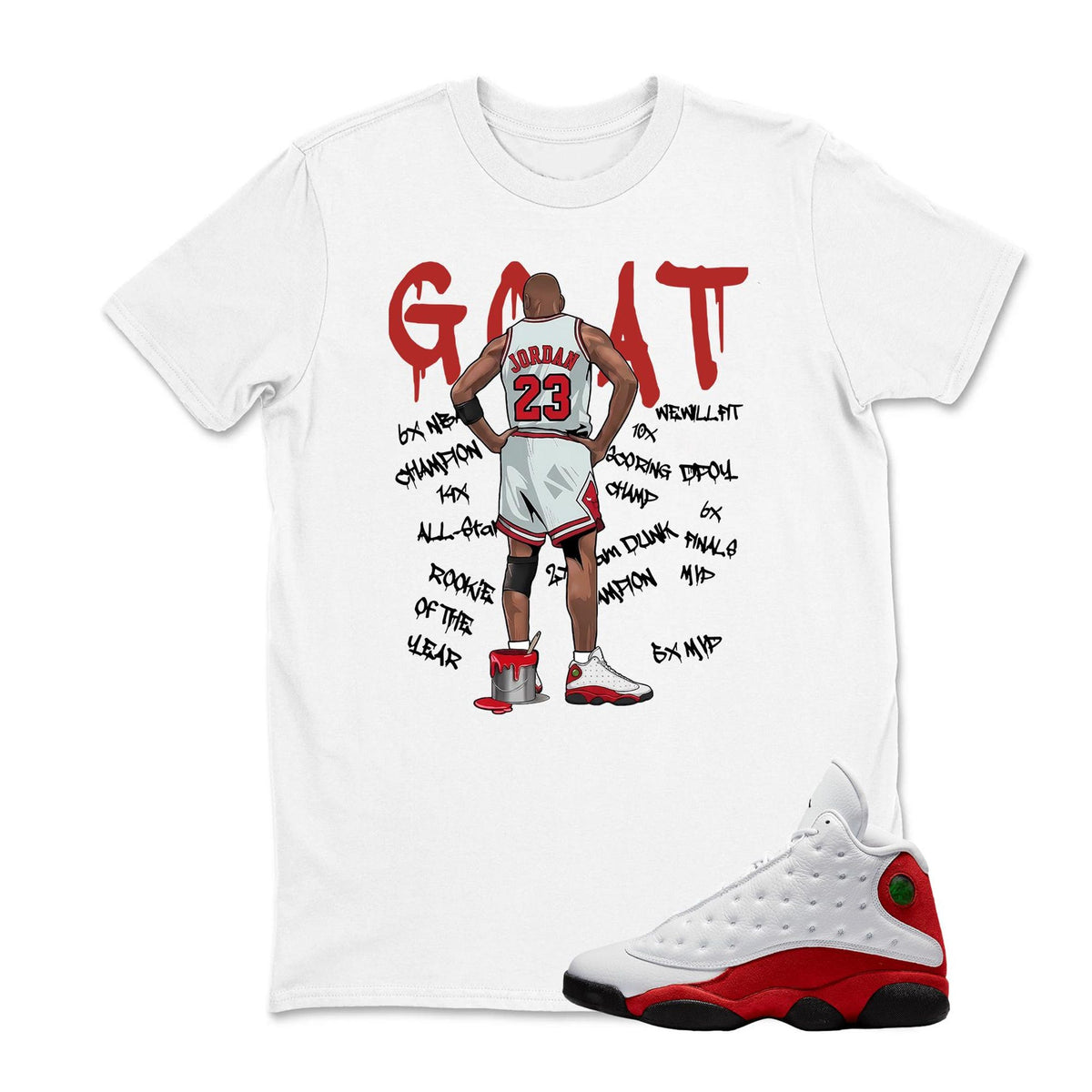 Comfort Colors Jordan 23 GOAT Shirt Women, Sneaker Match Jordan 13 OG Chicago Red White Graphic Tee, Retro Sneakerhead Fan Gift for Her Aesthetic