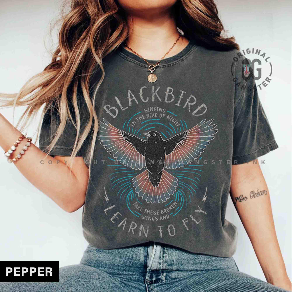 Blackbird Shirt Old School Rock Band Shirt Comfort Colors Oversized Trendy Tee Retro Music Shirt Concert shirt Song Lyrics beatle tee