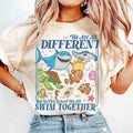 We Are all Different But in This School We all Swim Together Quotes Tshirt Disney Finding Nemo Characters Group Tee autism acceptance Tee