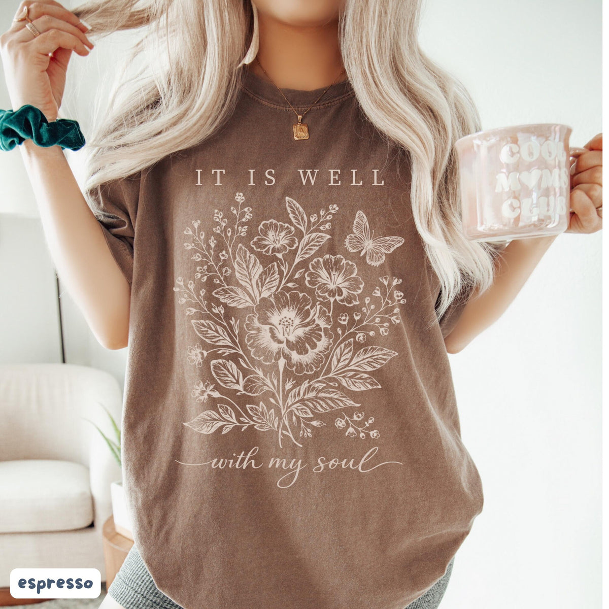 Comfort Colors Christian TShirt It Is Well With My Soul Floral Religious Apparel Bible Verse Tee
