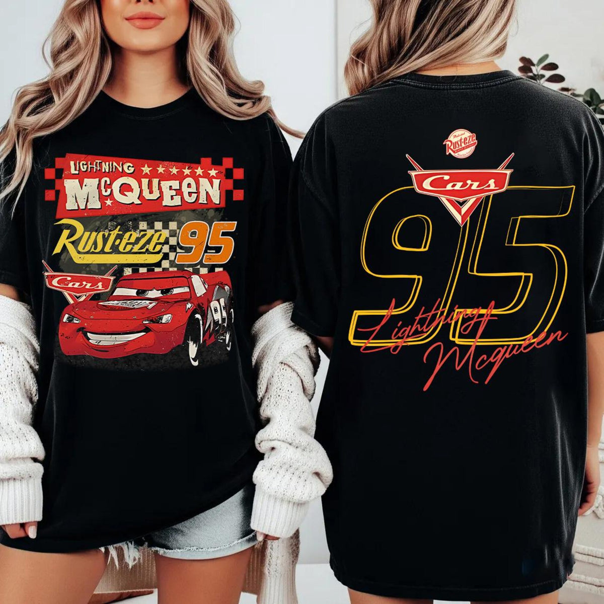 Comfort Colors Lightning McQueen Two-Sided Shirt Women, Retro Disney Pixar Cars Disneyland California Adventure Cars Land Birthday Graphic Tee, Gift for Her Aesthetic