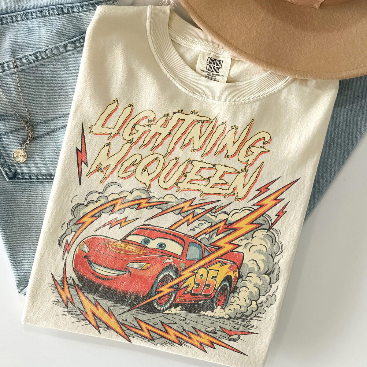 Comfort Colors Lightning McQueen Vintage Shirt Women, Retro Disney Pixar Cars Family Vacation 2026 Graphic Tee, Gift for Her Aesthetic