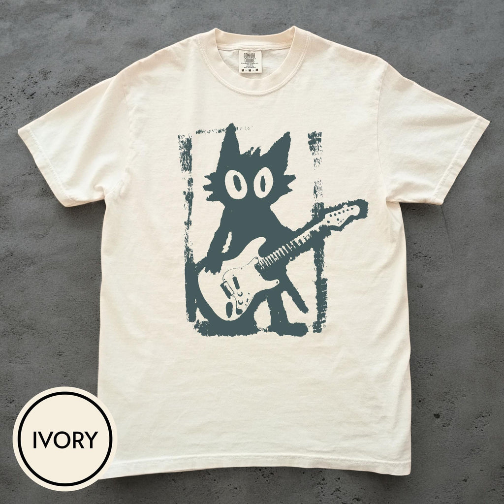 Rock Star Cat Shirt Vintage Kitten Y2K TShirt Rock and Roll Cat Shirt Electric Guitar Kitty Tee Cat Grunge Punk Music Lover Gift for Him