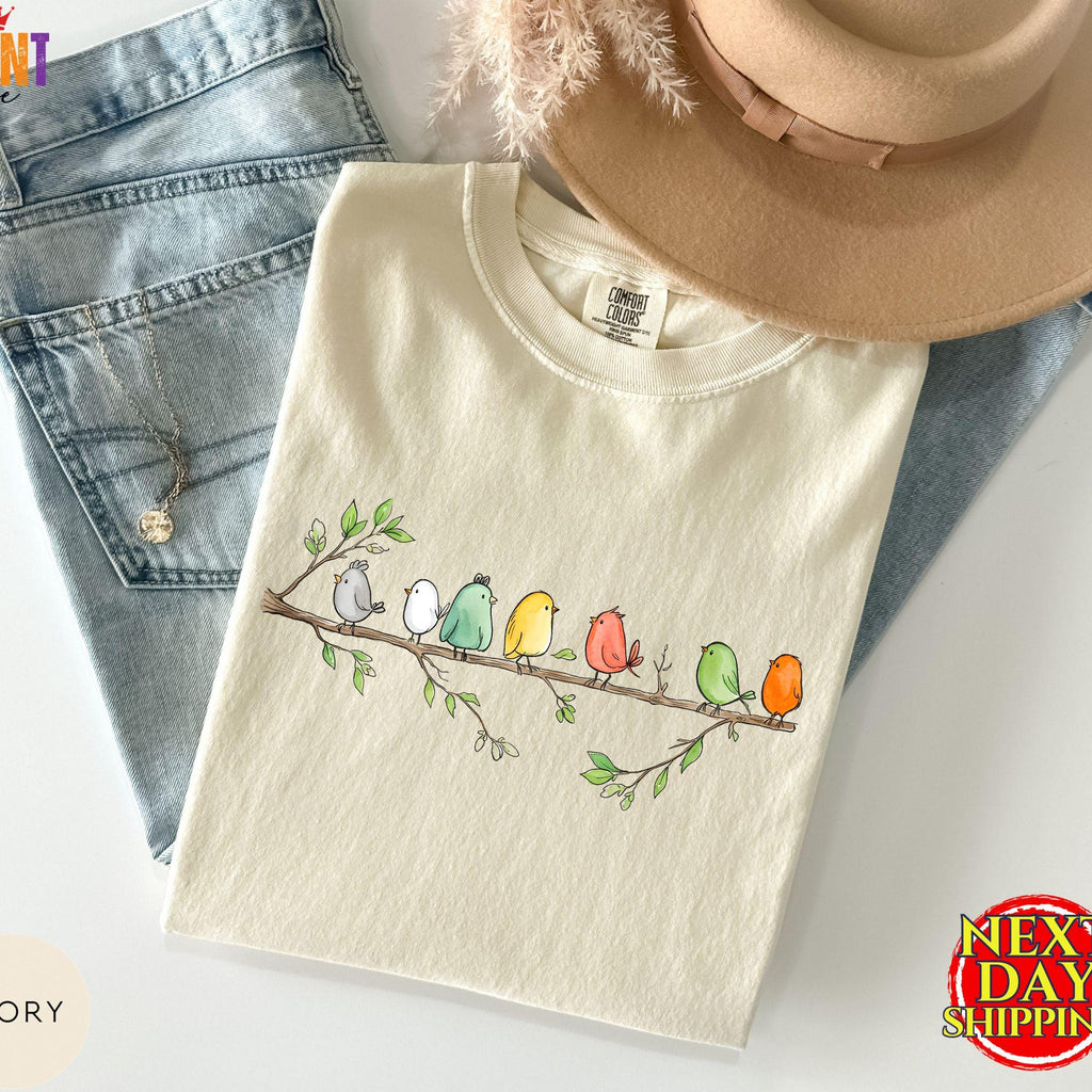 Comfort Colors Birdwatching Shirt Easily Distracted By Birds Cute Bird Tee Bird Lover Gift Birds On a Branch Bird Watcher Gift