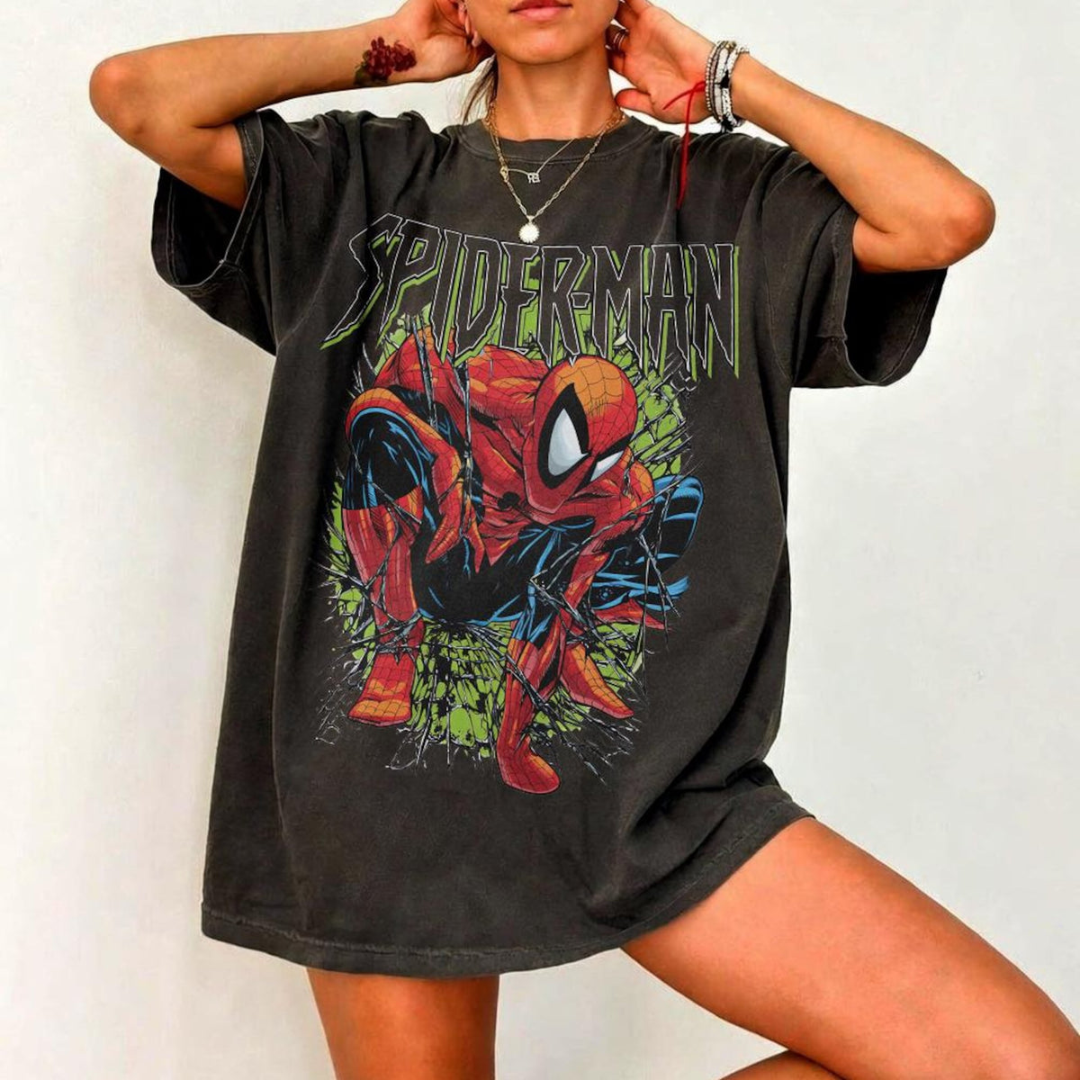 Comfort Colors Vintage Spider Man Shirt Women, Retro Marvel Comic Web Slinging Grunge Graphic Tee, Superhero Fan Gift for Her Aesthetic