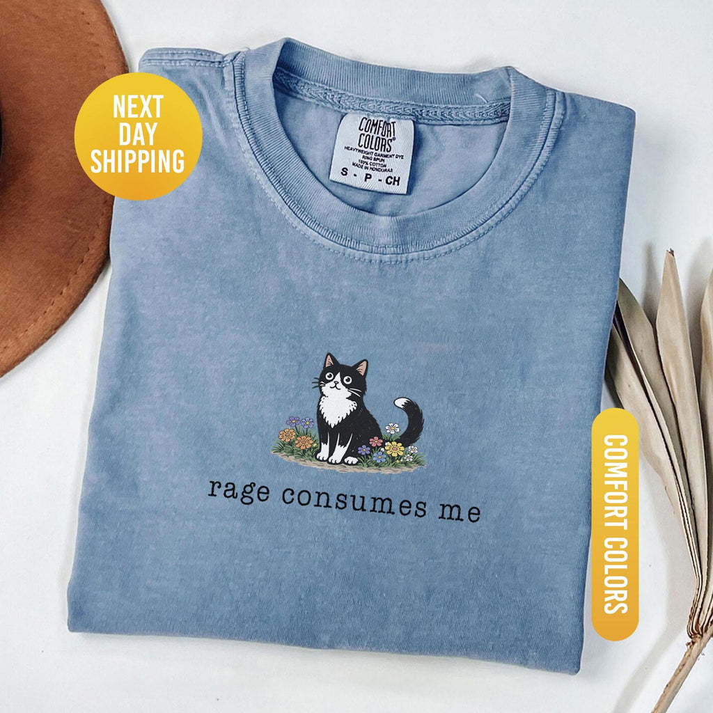 Funny Cat Meme Comfort Colors Shirt Rage Consumes Me Floral Graphic Tee for Cat Lovers
