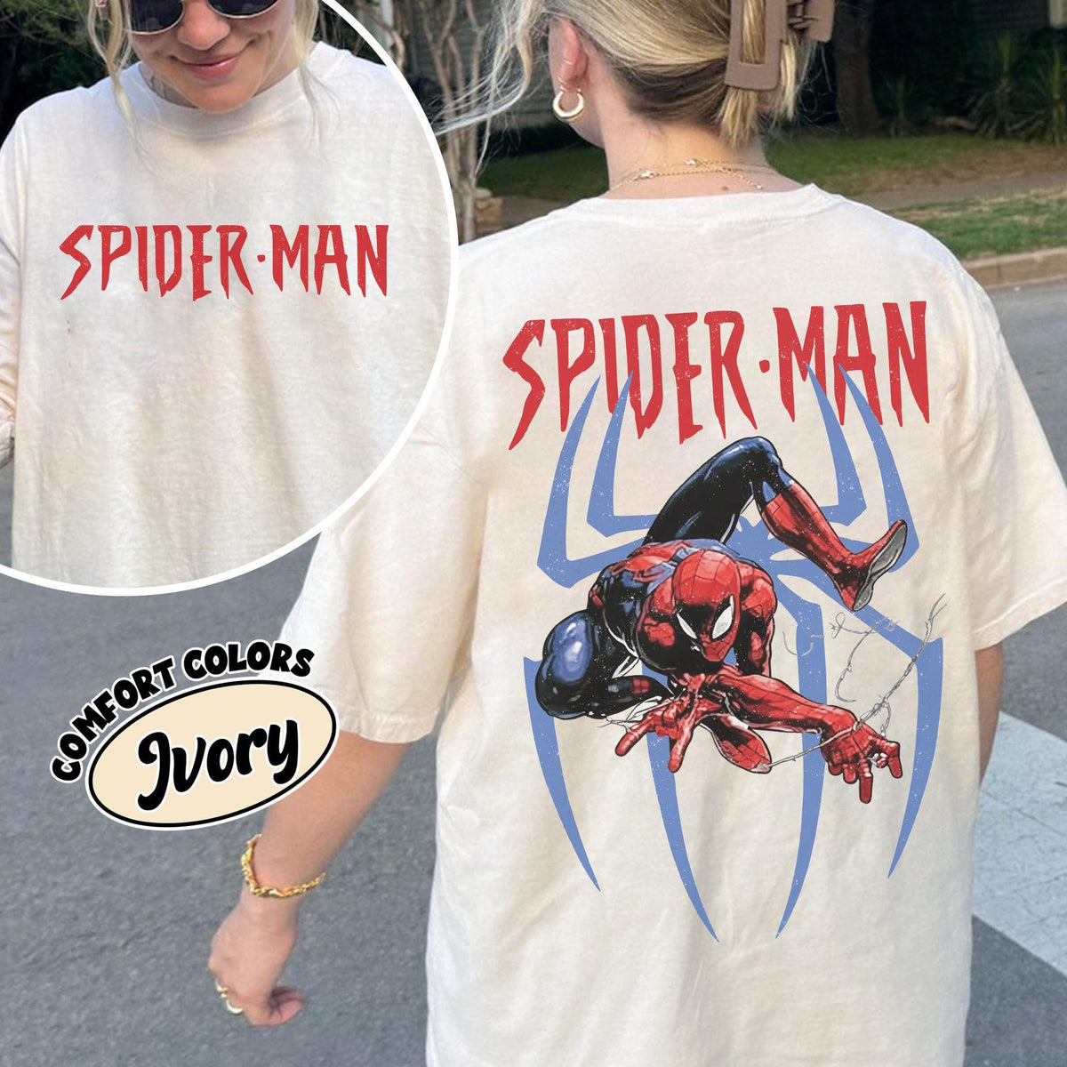 Comfort Colors Vintage Amazing Spider Man Two-Sided Shirt Women, Retro Marvel Comics Cover Pink Marvel Trip Graphic Tee, Superhero Fan Gift for Her Aesthetic