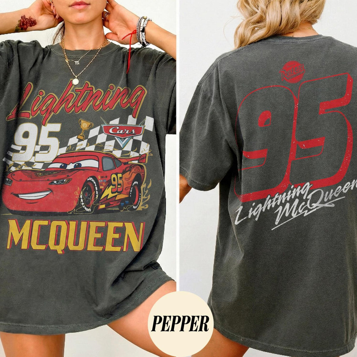 Comfort Colors Retro Lightning McQueen Two-Sided Shirt Women, Vintage Disney Pixar Cars Family Vacation 2026 Graphic Tee, Gift for Her Aesthetic
