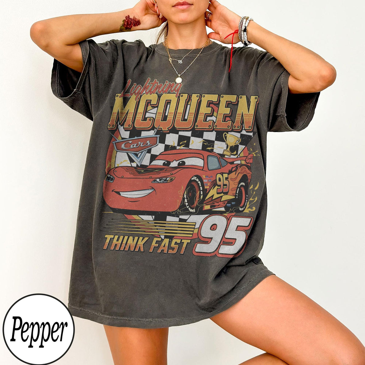 Comfort Colors Vintage Lightning McQueen Shirt Women, Disney Pixar Cars Retro McQueen Disney World Family Vacation Trip 2026 Graphic Tee, Gift for Her Aesthetic