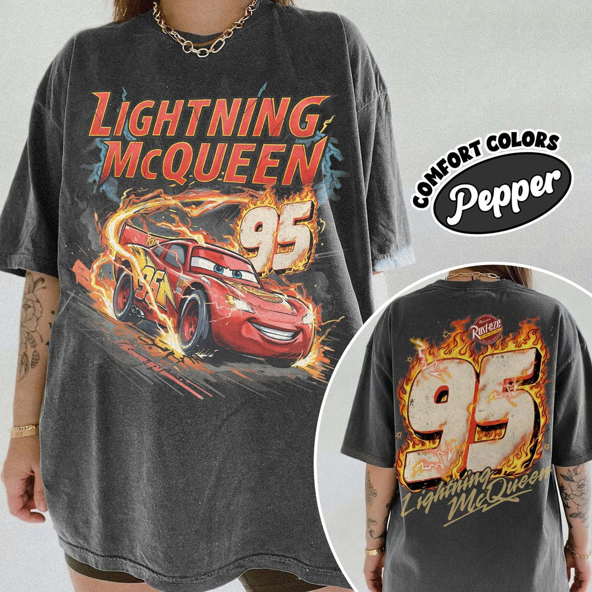 Comfort Colors Vintage Lightning McQueen Shirt Women, Disney Pixar Cars Retro McQueen Family Vacation Trip 2026 Graphic Tee, Gift for Her Aesthetic