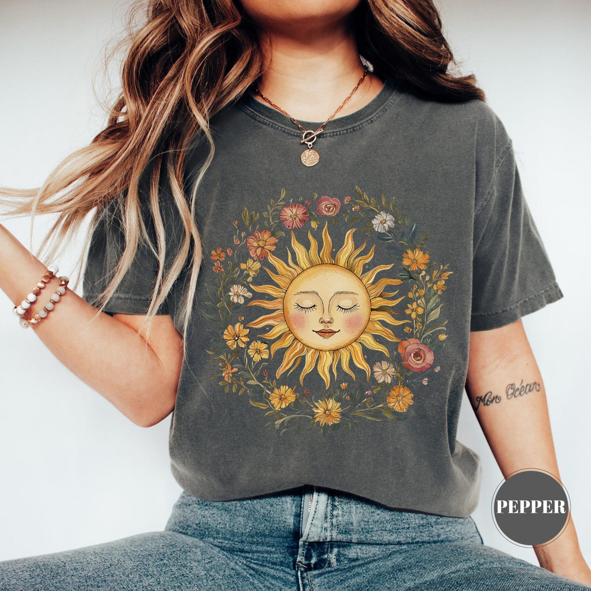 Boho Spiritual Sun TShirt Cute Bohemian Tee Celestial Hippie Clothing Vintage Women Clothing Hippy Clothes Chic Style Floral Outfit