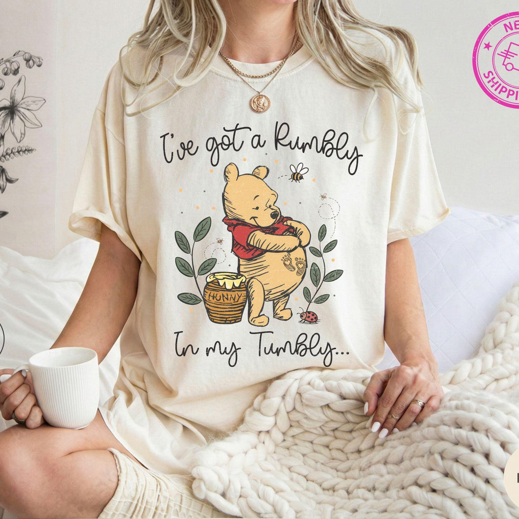 Comfort Colors Winnie the Pooh Pregnancy Reveal Shirt Mommy To Bee Tumbly Tee Disney Mom Gift Cute Mom Outfit Mothers Day Gifts